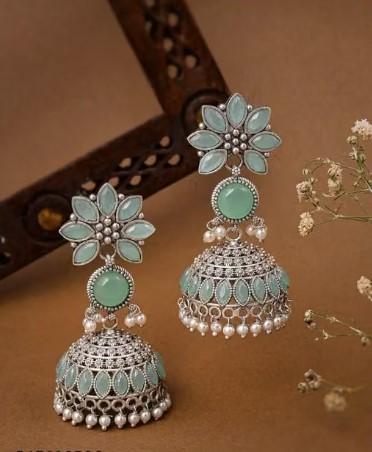 Mint Green Floral Jhumka